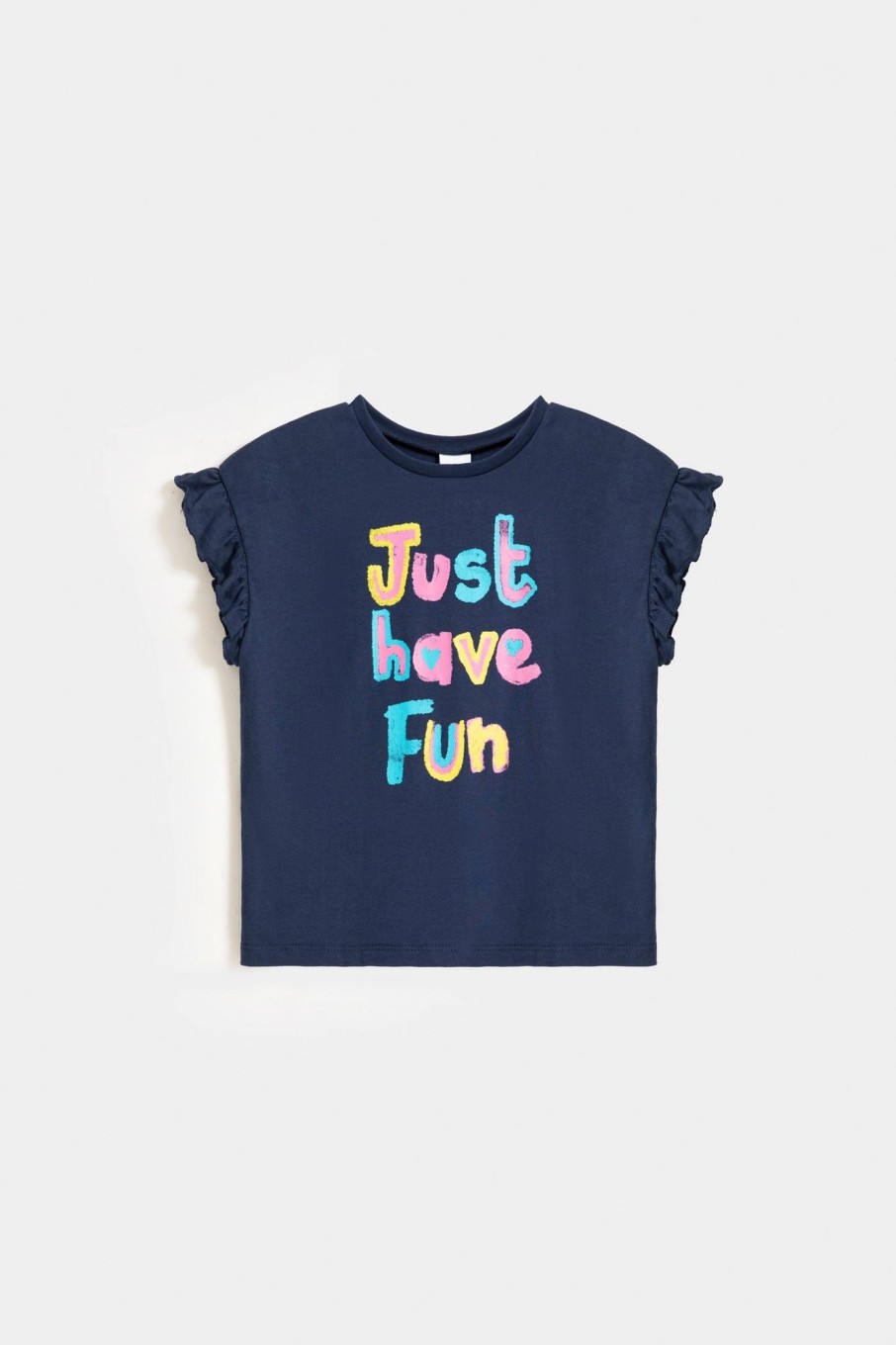 Online Slogan Print T-Shirt With Ruffles T-Shirts