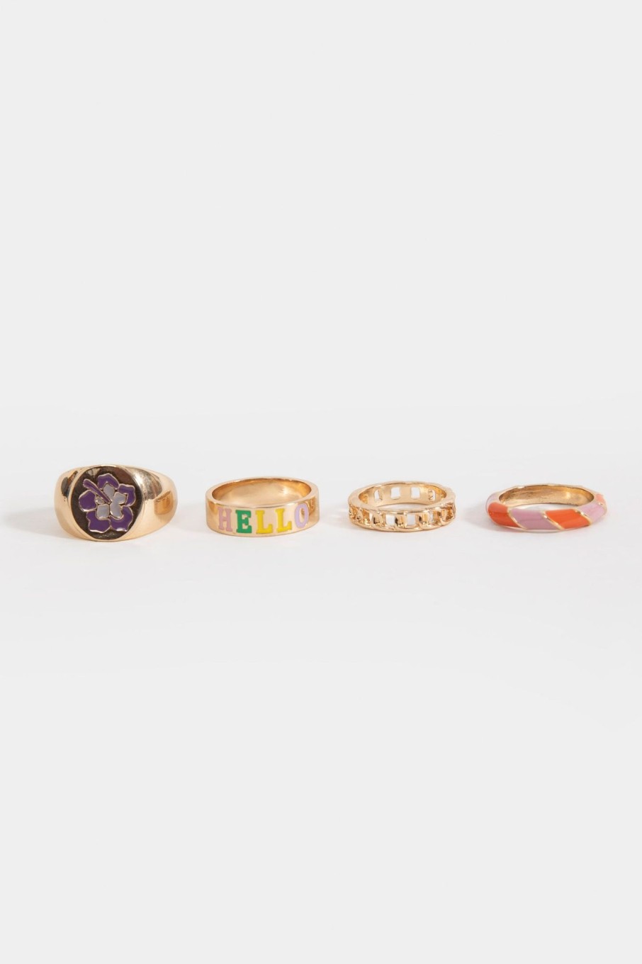 Clearance Pack Of 4 Printed Enamel Rings Jewellery