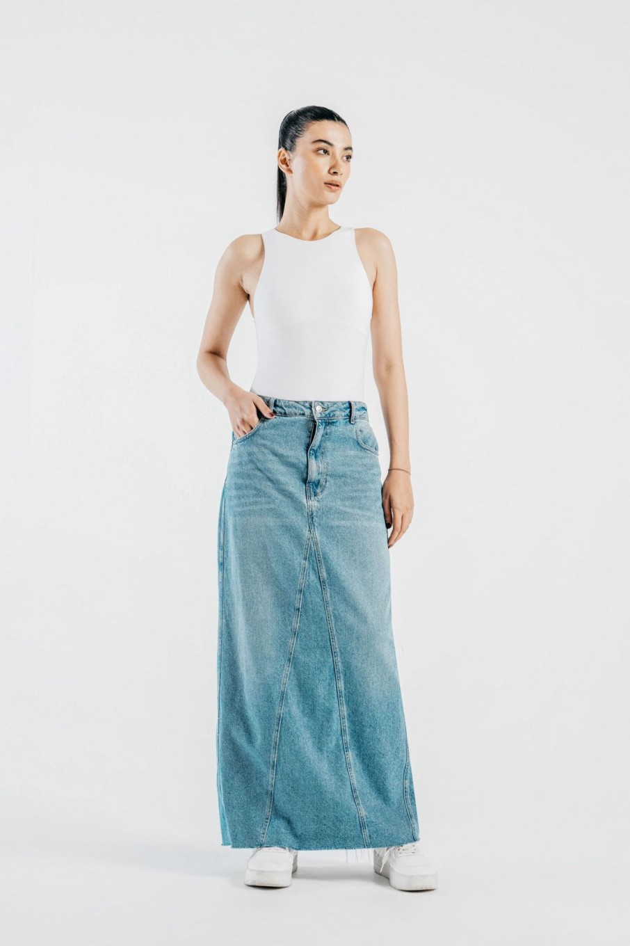 Wholesale Charlotte Denim Midi Skirt Shorts