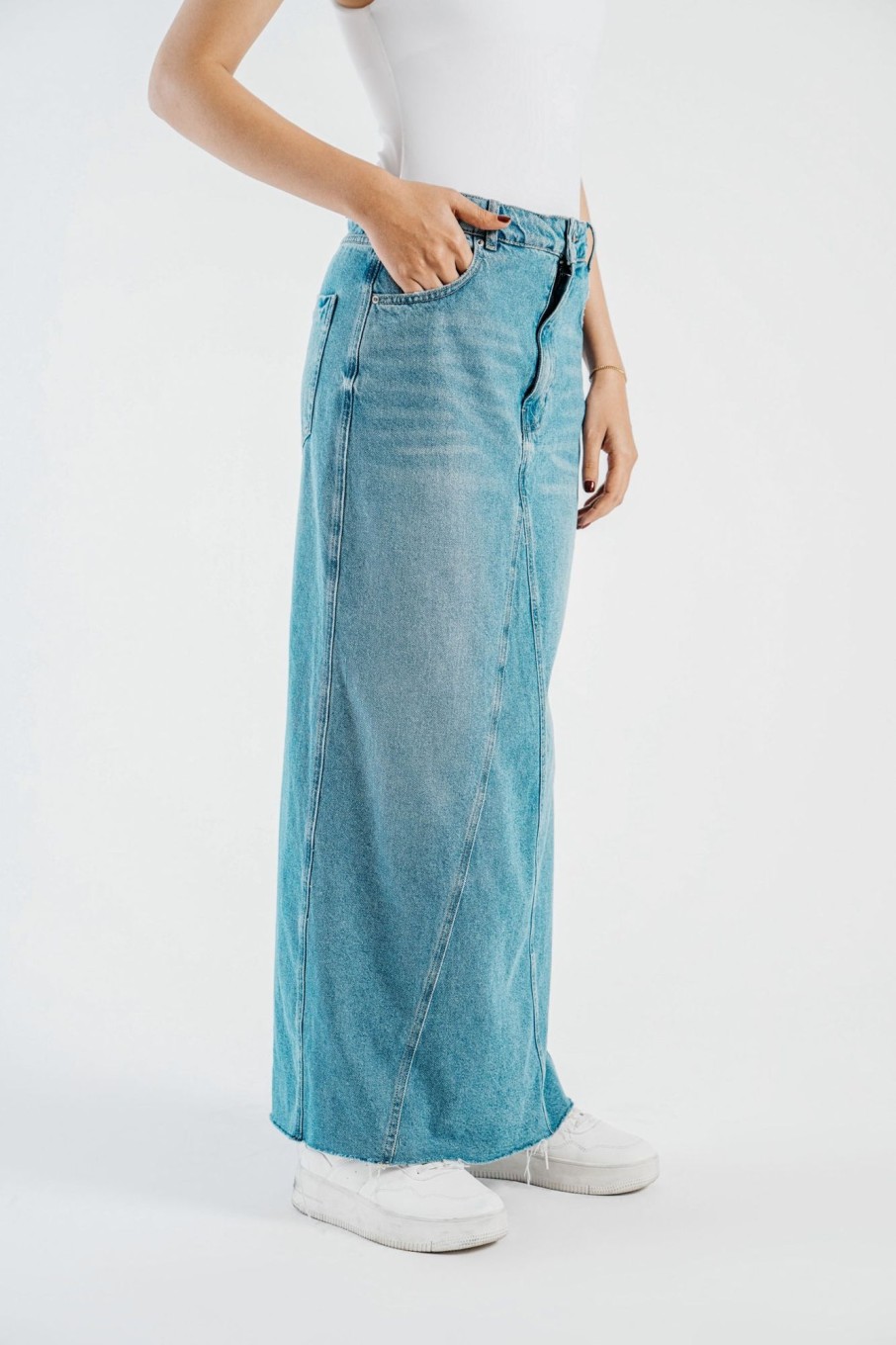 Wholesale Charlotte Denim Midi Skirt Shorts