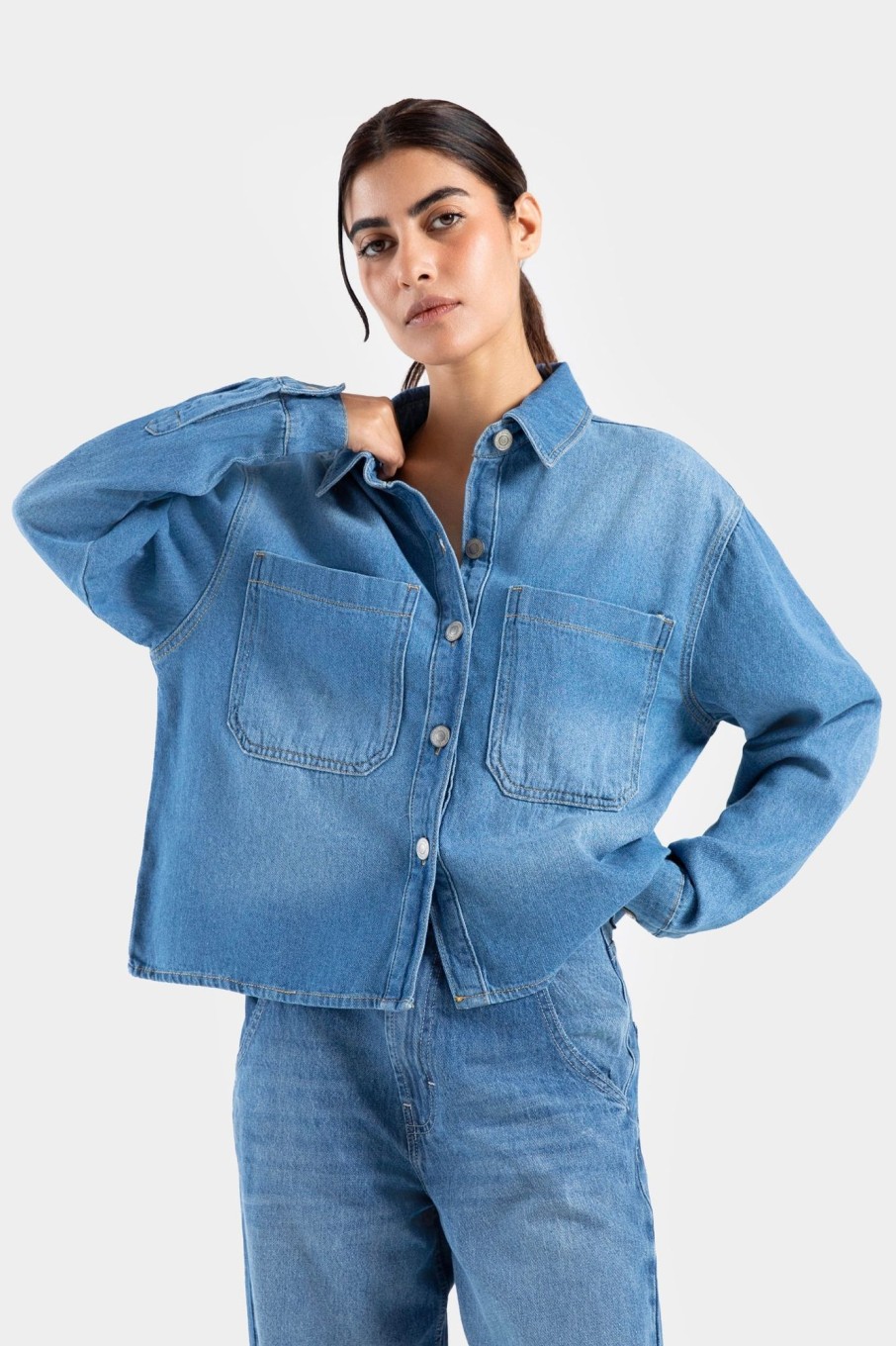 Online Denim Shirt With Patch Pockets Shirts I Blouses