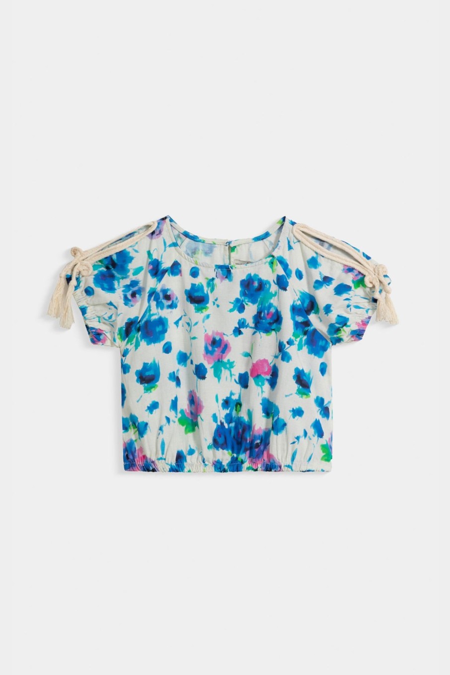 Clearance Floral Print Blouse With Cold Shoulder Detail And Elasticated Hem. Shirts