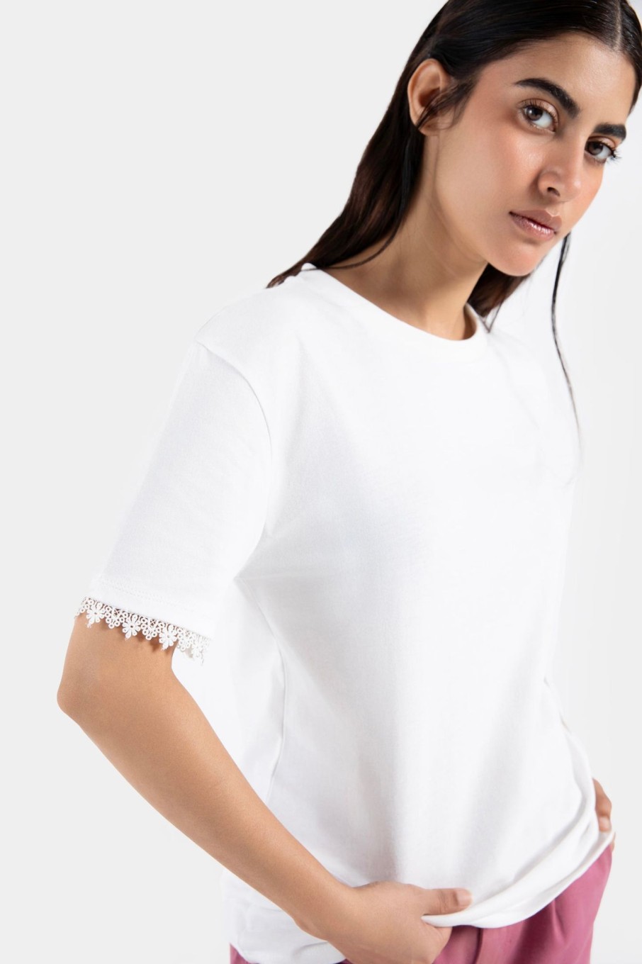 New Crew Neck T-Shirt With Lace Detail T-Shirts